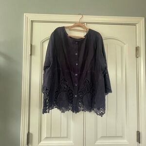 Cynthia Rowley Navy Top Battenberg Lace Edges 2X